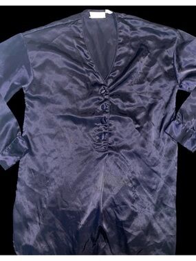 Victoria's Secret Navy Satin Top with Gold Logo Label